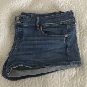 Slightly distressed denim shorts
